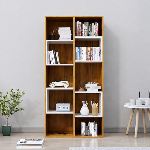 Image of Bniture 10 Tier Engineered Wood Open Book Shelf Wooden Bookshelf for Home, Kids Room & Study Room | Multipurpose Free Stand Corner Book Organizer for Library Room, Office | Giant Wood & Frosty White