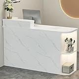 White,39.3in/100cm,Reception Desk, Front Counter Desk with Transaction Counter and Storage Lockable Drawer, Reception Room Table with Open Shelves, for Salon Checkout Office