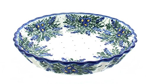 Blue Rose Polish Pottery - Blue Hyacinth Pie Plate - 10.5" Diameter - Ceramic Baking Dish, For Pies, Quiches & Desserts