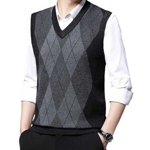 Men'S V-Neck Knit Vest,Autumn Sleeveless Pullover Waistcoat,Middle-Age Casual Sweater
