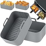 Pomeloone 2 Ollas de Silicona para Freidora de Aire, Olla de Silicona Reutilizable para Ninja Foodi DZ201/ DZ401, Accesorios para Freidora de Aire, Hornos, Microondas (Gris)
