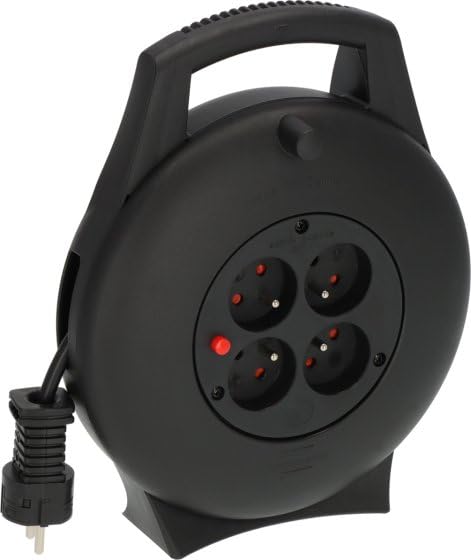 Brennenstuhl Vario Line 4-fach Kabeltrommel/Mini-Verlängerungskabel (Kabeltrommel für den Innenbereich 10m Kabel Made in Germany) schwarz