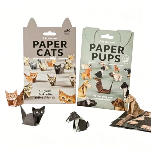 Fold Your Own Paper Cats and Pups Origami Kit DIY Cat and Dog Craft Desk Decor 50 Sheets Gift for Cat Lovers