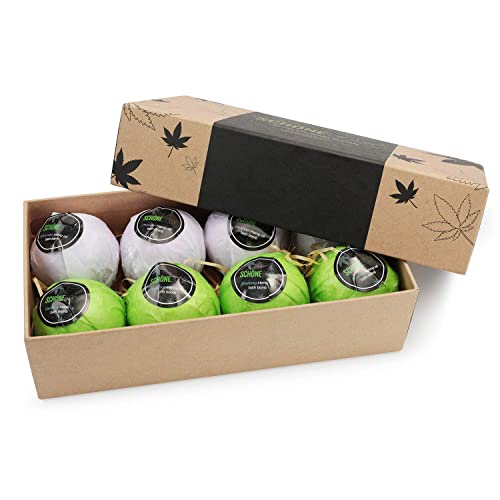 Hemp Bath Bombs, Large Set Of 8 Bath Bombs. By Schone Body, 2 Relaxing Scents Of Refreshing Mint And Hemp Oil And Soothing Lavender And Hemp Oil. Made With Pure Essential Oil Vegan Set #TOP5