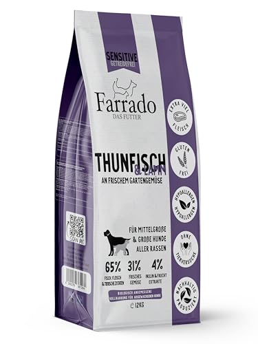 Farrado Lamm & Thunfisch - Hundetrockenfutter für ausgewachsene Hunde Aller Rassen - getreidefrei, glutenfrei, zuckerfrei (12kg)