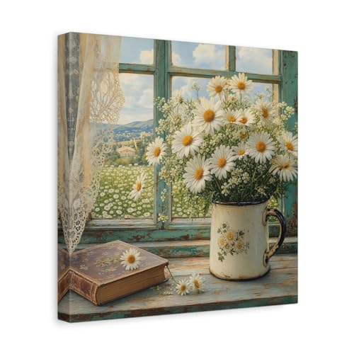 Toile de marguerites 30x30 cm pour habiller un mur vide au-dessus du canapé
