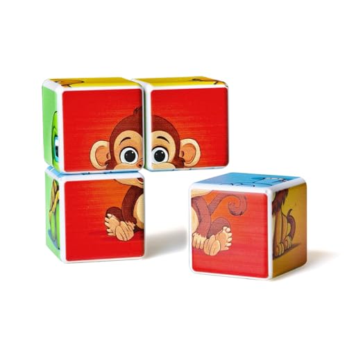 Image of Pairez Toys 3D Magnetic Cubic Jigsaw Puzzle Toys for Toddlers, Large Building Blocks Cubes 1.65 Inches, Integrated with Magnets, 6 Patterns in Animal Theme