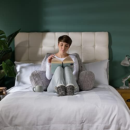 icon Teddy Bear Cuddle Cushion, Grey, Extra Large Fluffy Sherpa Fleece Bean Filled Back Support Reading Pillow for Bed
