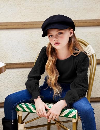 Image of Arshiner Girls Long Sleeve Shirt with Ruffle Cuffs Polka Swiss Dots Kids Girls Pullover Shirts Cute Crewneck Girls Top