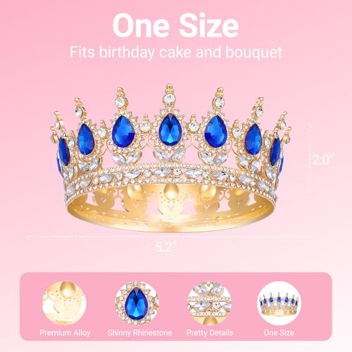 Crown for Women, Queen Crown Tiara for Princess Party (Gold Dark Blue)