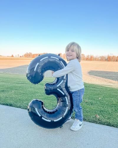 Image of 40 Inch Race Car 1 Balloon for First Birthday, 1st Number Balloons Black Race Car Birthday Decorations, One Giant Number 1 Balloon