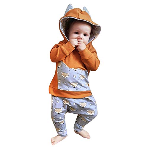 Preisvergleich Produktbild Longra Babykleidung Kinderkleidung Unisex Baby Cartoon Ohren Fuchs Kapuzenpullover Hoodie und Hosen Mode Baby Strampler Neugeboren Kleidung Outfits Set 0-4Jahre (80CM 12 Monate, Gelb)