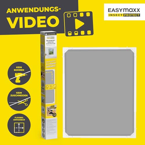 EASYmaxx Insect Protect | Teleskop-Insektenschutzgitter | Fliegengitter Fenster | mit vormontierten Rahmen | ausziehbarer Insektenschutz | integriertes Moskitonetz | weiß