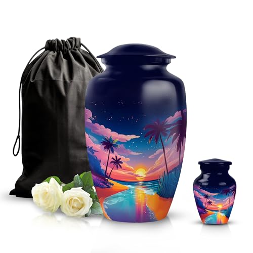 Image of Beach Urn - Keepsakes Urn for Ashes - Combo 1 - Large with 3 Inch Pack of 1 - Cremation Urns for Adult - Funeral Urns for Adult Male & Female - Burial Decorative for Mom & Dad