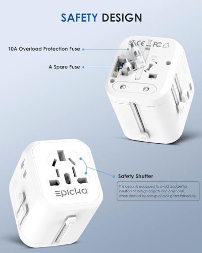 EPICKA Universal Travel Adapter, International Plug Adapter with Dual AC Outlet, 2 USB-C 35W PD Fast Charging & 3 USB-A, All in One Worldwide Wall Charger (TA-205, White) - Thumbnail 6