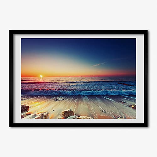 Tableau de peinture de mer pour grand salon lumineux avec cadre photo 70x50 cm Tulup