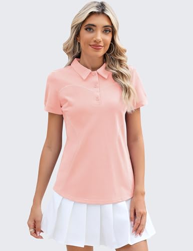 Image of TFSDOD Womens Golf Polo Shirts Collared Short Sleeve T Shirt Lightweight Moisture Wicking Polo Casual 3 Buttons Outfits