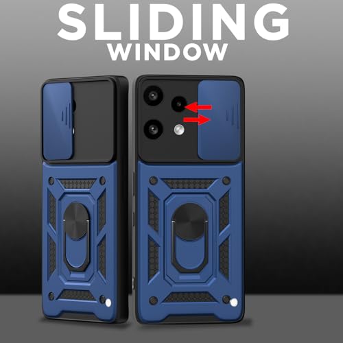Image of Pikkme Back Cover for Nothing Phone 3a Lite 5G | 360 Protection Case | Sliding Camera Shield Cover & Ring Holder Stand D10 Tough Armor Bumper Case (Blue)