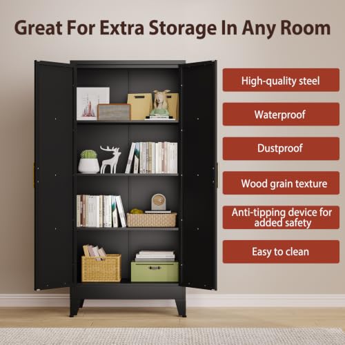 Image of PAOFIN 61 inch H Kitchen Storage Cabinet with Doors | Freestanding Pantry Cabinet,Farmhouse Food Storage Cabinets,Tall Cabinets for Kitchen, Dining Room, Living Room(Black)