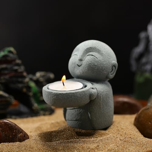 Smiling Little Buddha Statue Monk Candle Holde