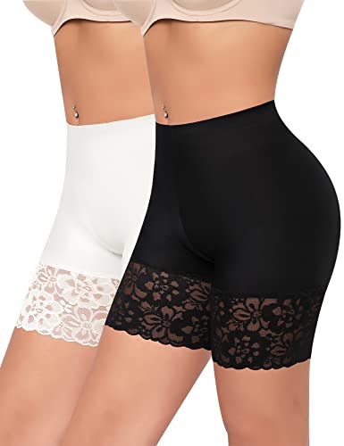Image of Slip Shorts for Under Dresses Women Anti Chafing Underwear Seamless Boyshorts Panties Lace Under Shorts