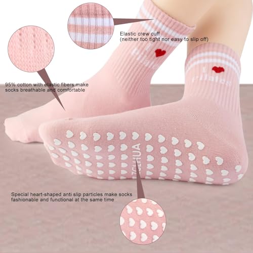 Image of Pilates Socks for Mother's Day,Women Pilates Heart Grip Socks Cuffs,Anti-Skid Cotton Grip for Ballet,Home,Studio 1Pair