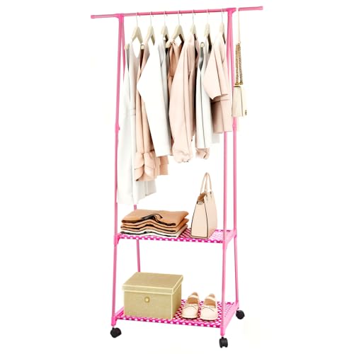Dhouse Kleiderständer Garderobenständer 160 x 55 x 42CM Schwerlast Kleiderstange mit Rollen und Ablage für Schlafzimmer Flur Garderobe (Rosa)