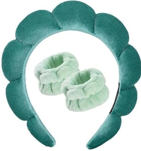 Eponge Maquillage Bandeau Spa Lavage Visage DRESHOW - Set Poignets Éponge Doux - Anti-Dérapant Soins Peau Cadeau Femme