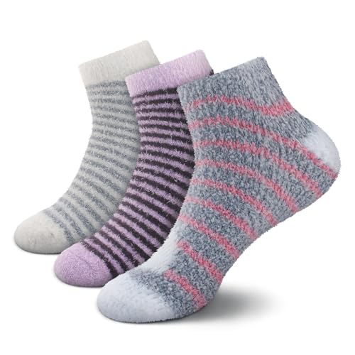 Image of BambooMN Women's Feather Yarn Super Soft Ankle Socks - Assorted Colors - 3 Pairs