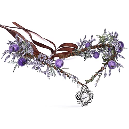 Mostory Wedding Flower Crown Purple Berries Fairy Headband Woodland Elven Circlet Headpiece Renaissance Thorn Tiara For Women Girls Festival Gifts Christmas Cosplay Elf Costumes Hair Accessory #TOP25