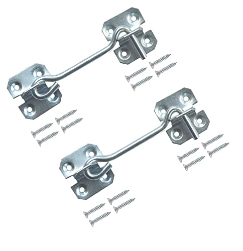 TERF® 100mm Heavy Duty Silver Wire Cabin Door Hook and Eye Lock 100mm (4 inch) Cabinet Latch Catch including Fixing Screw For Door Gate Window Closet Shed Latch