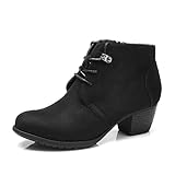VJH confort Women's Ankle Boots,Lace-up Round Toe Comfortable Low Heel Dress Booties with Side Zipper (black,7.5)