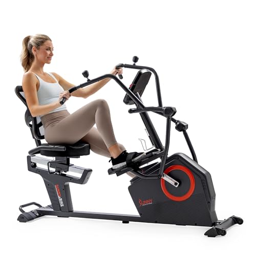 Sunny Health & Fitness Electromagnetic Recumbent Cross Trainer Exercise Elliptical Bike w/Arm...