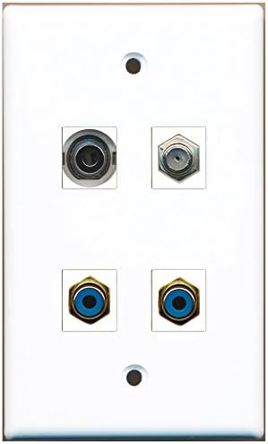 RiteAV - 2ポート RCA ブルー 1ポート 同軸ケーブル TV - Fタイプ 1ポート 3.5mm ウォールプレート