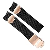 YOLION Rubber Watch Band For Ulysse Nardin 263 DIVER Curved End strap Waterproof Bracelets(A black rose gold)