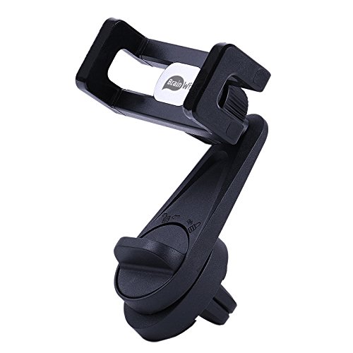 BRAINWIZZ Support Téléphone Voiture Auto Universel, Fixation sur la Grille d'Aération/Ventilation, Rotation à 360 degrés, Compatible Tous Smartphones Couleur Noire