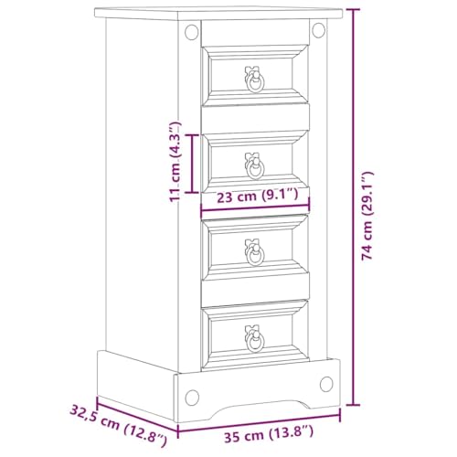 Chiffonnier Pratique en Bois de Pin Massif et Métal - 4