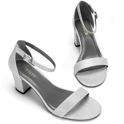 Image of Women's Heeled Sandals Open Toe Ankle Strap 2.5-Inch Chunky Heels Dress Shoes Wide Feet Friendly