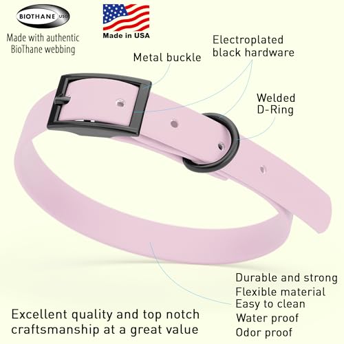 Image of Dogline Biothane Waterproof Dog Collar Strong Coated Nylon Webbing with Black Hardware Odor- Proof for Easy Care Easy to Clean High Performance Fits Small Medium or Large Dogs, Pastel Purple