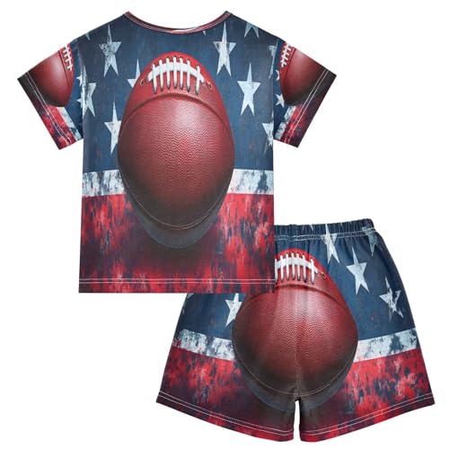 ALAZA American Football Star Striped Pajamas Set Short Sleeve Cotton Sleepwear Summer Pjs 2 Piece 5-14Y2