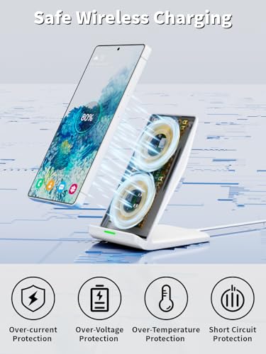 Image of Wireless Phone Charger Stand,15W Fast Android Wireless Charger Station for iPhone 17 /17 Air /17 Pro Max /15 /14 /13, 15W Fast Charging for Samsung Galaxy S23 S22 S21 with 20W USB C Charging Block Adapter
