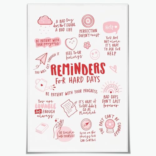 Artellix Trendy Mental Health Affirmation Posters Reminders for Hard Days Pink Growth Wall Art Funky Positive Quote Therapy Prints for Calming Corner Girly Bedroom Decor 8x12inch Unframed