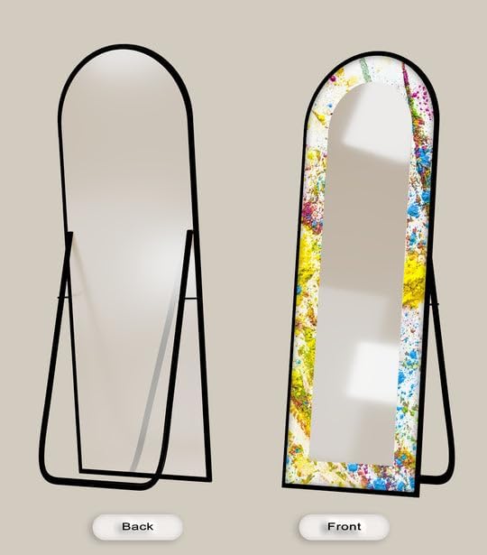 23,5’’W x 67’’H Colorburst Splash – Abstract Floor Mirror Arched Full Lenght Mirror - Arch Full Body Stained Floor Mirror with Black Frame with Silver Frame