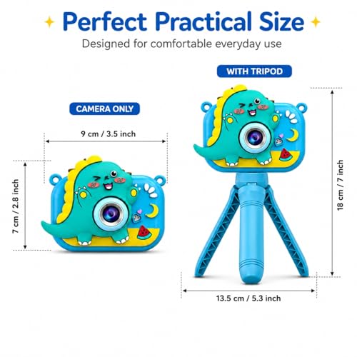 Image of Toy Imagine Dino Design Kids Digital Camera with Tripod 48MP HD Photos & 1080P Video Recording Filters,Frames & Inbuilt Games Birthday Gift for Boys & Girls Age 6-12 (Color Assorted) Card Not Included