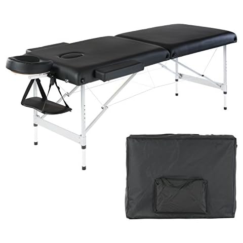 Artechworks Lightweight Massage Table with Aluminium Frame, 2 Fold Beauty Therapy Bed, w/Free Carry Case, Face Cradle, Arm Rests,Black Cover