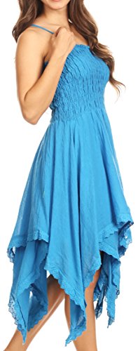 Image of Sakkas Ella Smocked Bodice Spaghetti Strap Double Layered Dress
