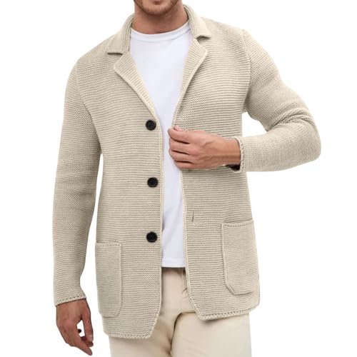 Mens Cardigan Sweater Stylish Casual Knitted V Neck Cardigans Button Down Notched Lapel Collar Sweaters with Pockets