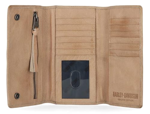 Harley-Davidson Men's Bar & Shield Washed Leather Tri-Fold Trucker Wallet, Brush3