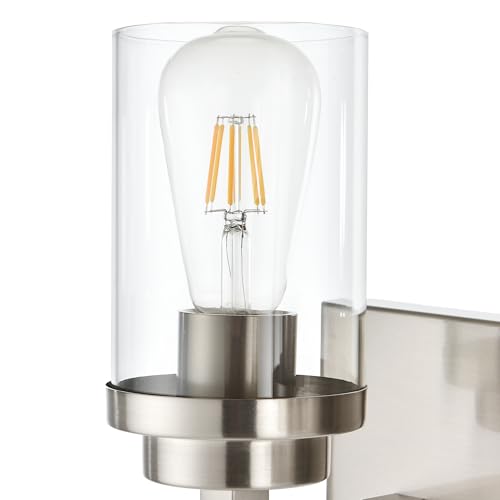 Image of MELUCEE 6-Light Bathroom Lights Over Mirror in Brushed Nickel, Modern Industrial Vanity Lighting Fixture Indoor Wall Lights for Bath Kitchen Powder Room, Clear Glass Shade