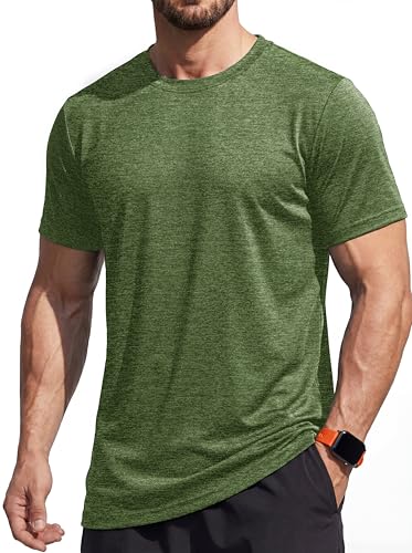 Image of MAGCOMSEN Men's Gym T-Shirts Activewear Running Tops Lightweight Quick Dry Moisture Wicking T-Shirts Training Short Sleeve Tops Army Green, L